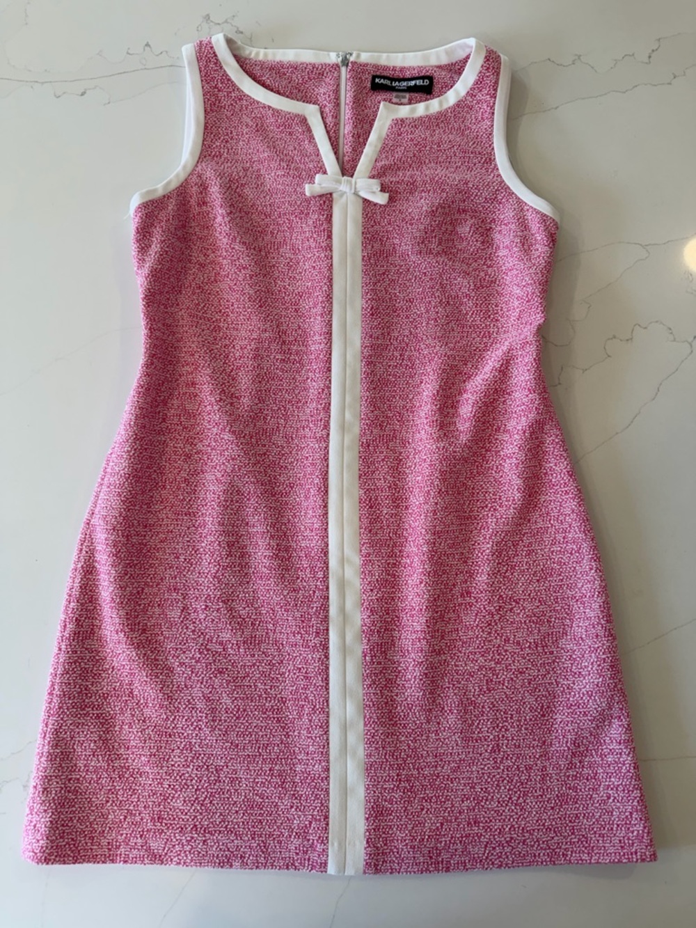 Karl Lagerfeld Pink Shift Dress with White Trim and Bow- Kentucky Derby Dress